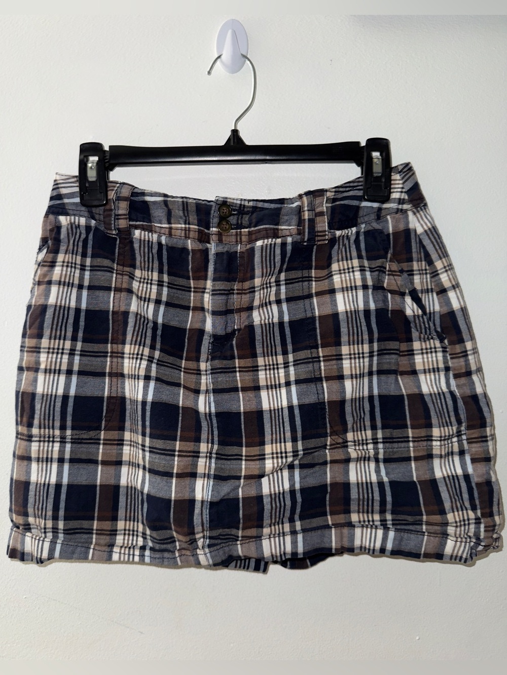 St Johns Bay Plaid Skort Skirt Sz 6 Cotton Stretch Navy Brown Y2K Vintage Womens